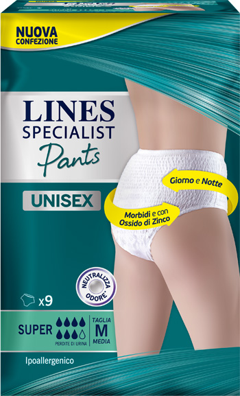 LINES SPECIALIST PANTS SUPER M X 9 PANNOLONE MUTANDINA INDOSSABILE COME NORMALE BIANCHERIA TIPO PULL-ON - doctorpill.it