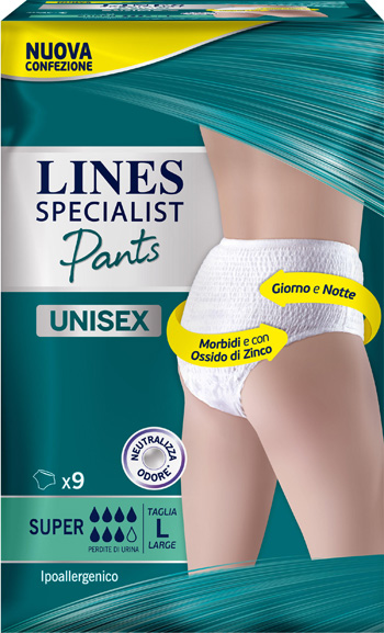 LINES SPECIALIST PANTS SUPER L X 9 PANNOLONE MUTANDINA INDOSSABILE COME NORMALE BIANCHERIA TIPO PULL-ON - doctorpill.it