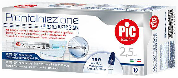SIRINGA PIC SOLUTION PRONTO INIEZIONE 2,5 ML AGO GAUGE 23 1 1/4 10 PEZZI - doctorpill.it