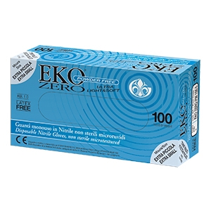 GUANTO MONOUSO IN NITRILE BLU SUPERFICIE MICRORUVIDA EKO ZERO PW SENZA POLVERE MISURA 8 MEDIUM 100 PEZZI - doctorpill.it