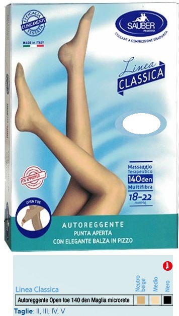 SAUBER AUTOREGGENTE OPEN TOE MAGLIA MICRORETE 140 DEN COLORE NEUTRO BEIGE TAGLIA 2 LINEA CLASSICA - doctorpill.it