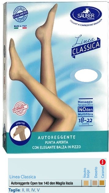 SAUBER AUTOREGGENTE OPEN TOE MAGLIA LISCIA 140 DEN COLORE NEUTRO BEIGE TAGLIA 3 LINEA CLASSICA - doctorpill.it