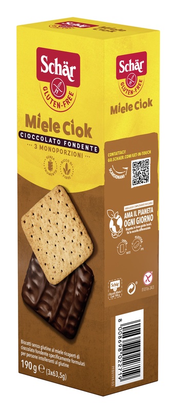 SCHAR MIELE CIOK BISCOTTI AL MIELE RICOPERTI DI CIOCCOLATO FONDENTE 3 PORZIONI DA 63,5 G - doctorpill.it