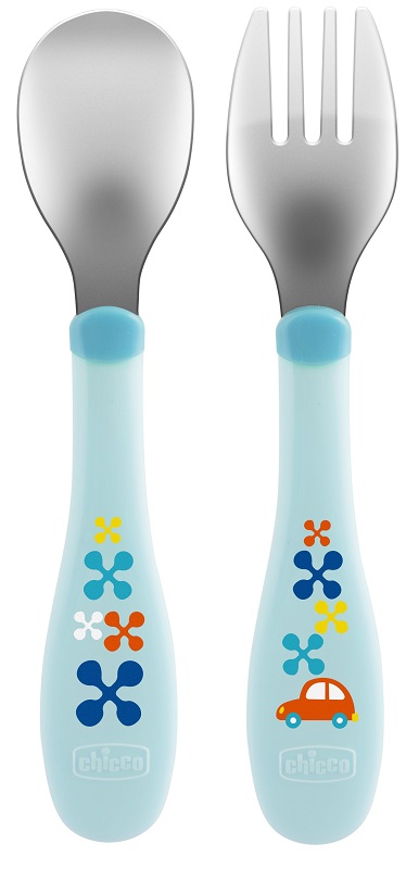 CHICCO POSATE INOX 18M+ AZZURRO/VERDE - doctorpill.it