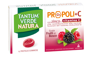 TANTUM VERDE NATURA PROPOLI+C CON ZINCO E VITAMINA C 15 PASTIGLIE GOMMOSE GUSTO FRUTTI DI BOSCO - doctorpill.it