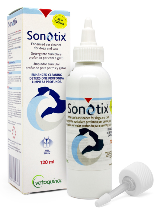 SONOTIX DETERGENTE AURICOLARE PROFONDO CANI E GATTI 120 ML + CANNULA CORTA RIGIDA + CANNULA LUNGA FLESSIBILE - doctorpill.it