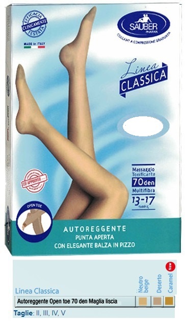 SAUBER AUTOREGGENTE OPEN TOE MAGLIA LISCIA 70 DEN COLORE CARAMEL TAGLIA 3 LINEA CLASSICA - doctorpill.it