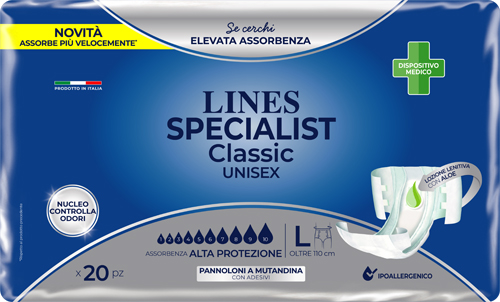 PANNOLONE A MUTANDA LINES SPECIALIST CLASSIC ALTA PROTEZIONE MG 20 PEZZI - doctorpill.it