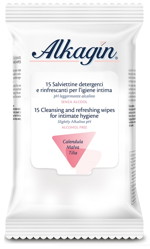 ALKAGIN SALVIETTINE DETERGENTI E RINFRESCANTI PER L'IGIENE INTIMA PH LEGGERMENTE ALCALINO SENZA ALCOOL 15 PEZZI CALENDULA MALVA E TILIA - doctorpill.it
