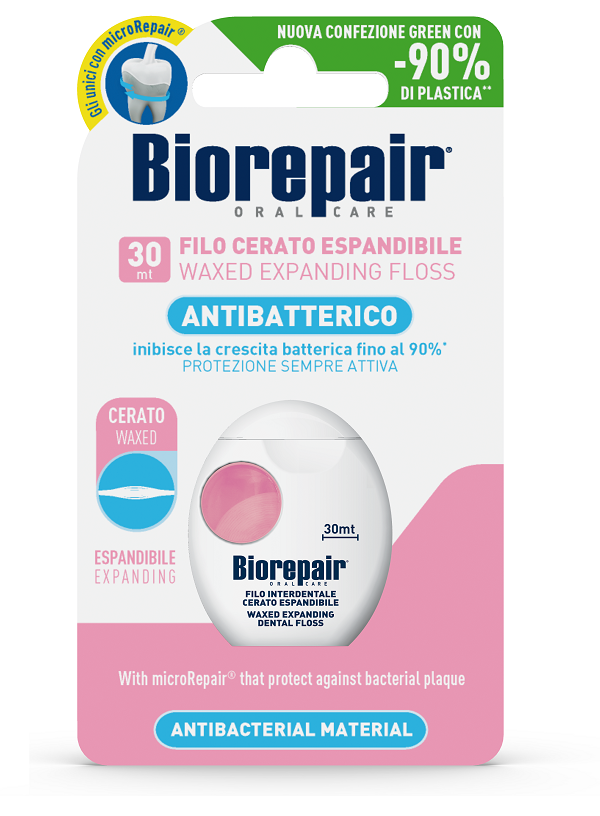 BIOREPAIR ORAL CARE ANTIBATTERICO FILO CERATO ESPANDIBILE GENGIVE DELICATE 25+5 METRI - doctorpill.it