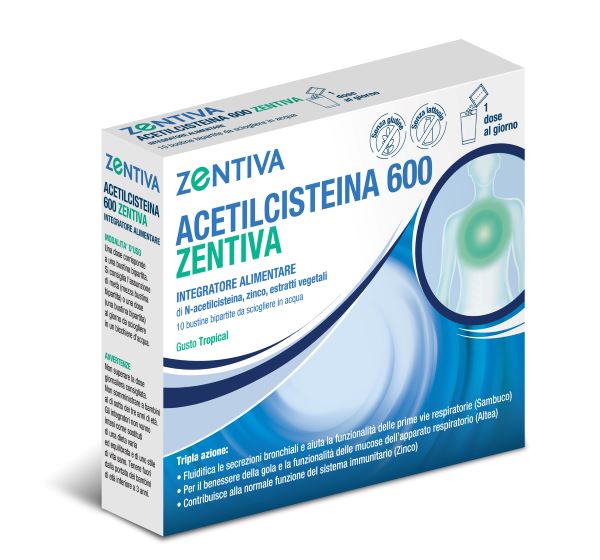 ACETILCISTEINA 600 ZENTIVA 10 BUSTINE BIPARTITE GUSTO TROPICAL - doctorpill.it