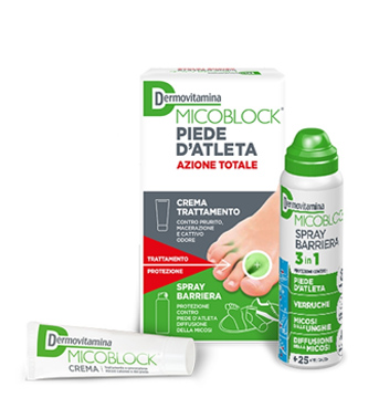 DERMOVITAMINA MICOBLOCK PIEDE D'ATLETA AZIONE TOTALE CREMA 30ML + SPRAY BARRIERA 3 IN 1 100 ML - doctorpill.it