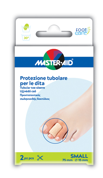 PROTEZIONE TUBOLARE IN GEL MASTER-AID FOOTCARE ELASTICIZZATO SMALL 7,5 CM 15 MM 2 PEZZI C4 - doctorpill.it