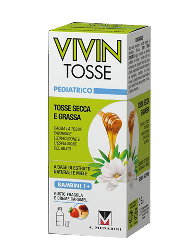 VIVIN TOSSE PEDIATRICO SCIROPPO PER TOSSE SECCA E GRASSA GUSTO FRAGOLA E CREME CARAMEL 150 ML - doctorpill.it