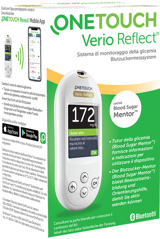 ONETOUCH VERIO REFLECT SYSTEM KIT CON LANCETTE PUNGIDITO E FLACONE DA 10 STRISCE REATTIVE - doctorpill.it