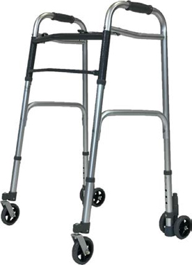 DEAMBULATORE KOMETA 2 RUOTE ANTERIORI PIROETTANTI + 2 RUOTE POSTERIORI CON FRENO 3,7'' PIEGHEVOLE REGOLABILE CON MANIGLIE - doctorpill.it