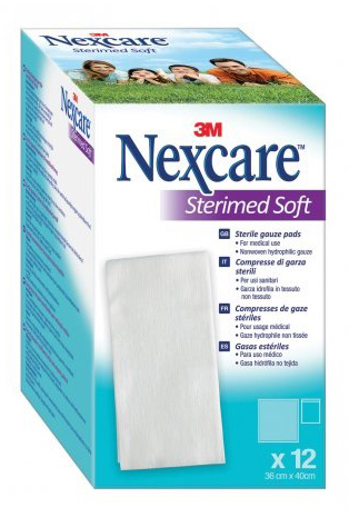 GARZA COMPRESSA STERILE NEXCARE STERIMED SOFT 18X40 CM MUL TILINGUAL 12 PEZZI - doctorpill.it
