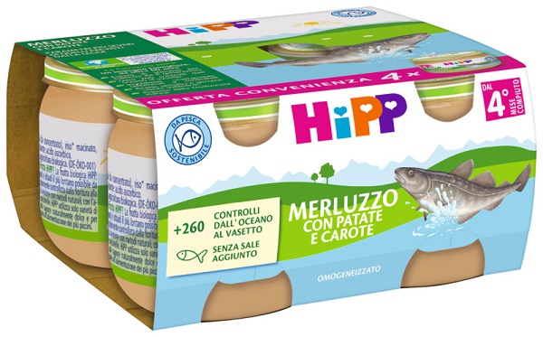 HIPP OMOGENEIZZATO MERLUZZO/PATATE/CAROTE 4X80 G - doctorpill.it