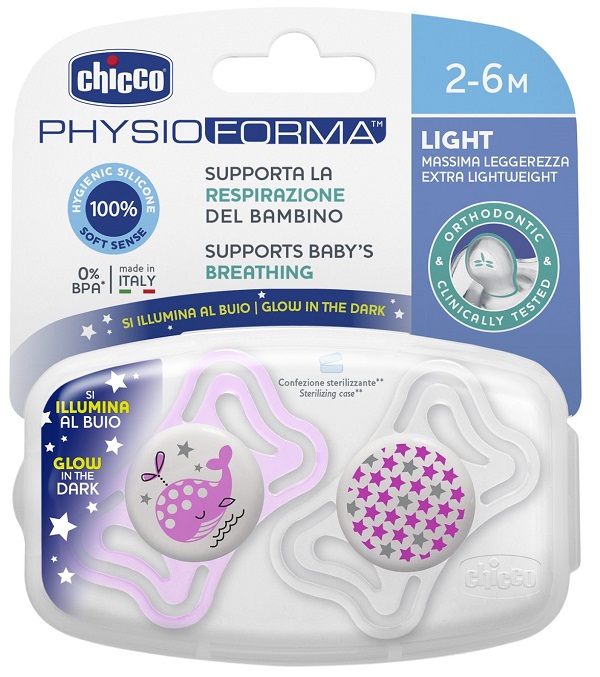 CHICCO SUCCHIETTO LIGHT LUMINOSO SILICONE 2-6 MESI 2 PEZZI - doctorpill.it