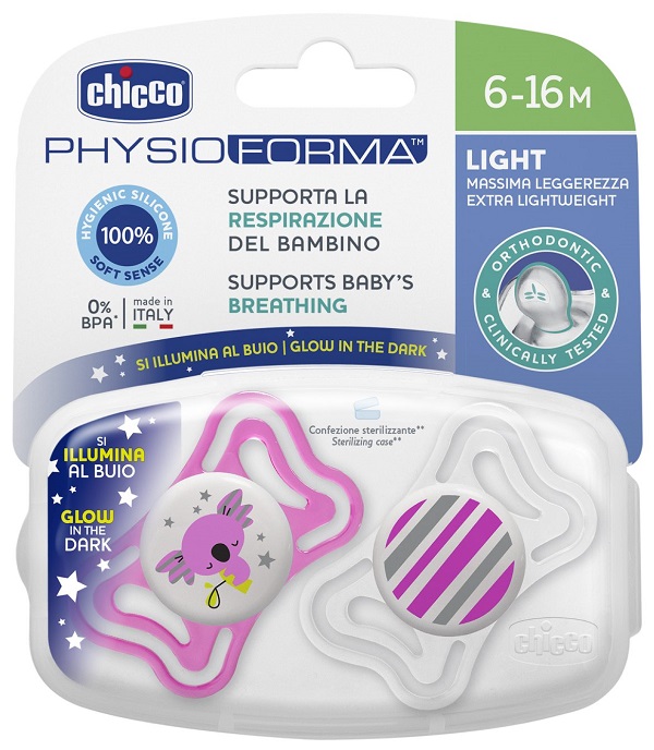 CHICCO SUCCHIETTO LIGHT LUMINOSO SILICONE 6-16 MESI 2 PEZZI - doctorpill.it