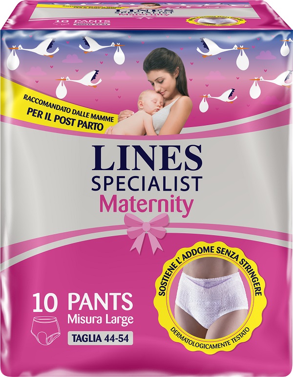 LINES SPECIALIST MATERNITY MUTANDINA ASSORBENTE PER PERDITE POST PARTO MISURA LARGE 10 PEZZI - doctorpill.it