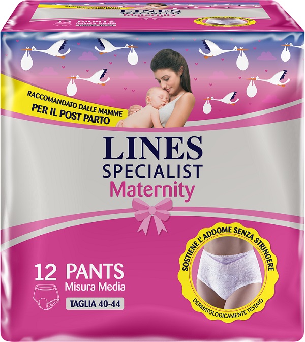 LINES SPECIALIST MATERNITY MUTANDINA ASSORBENTE PER PERDITE POST PARTO MISURA MEDIUM 12 PEZZI - doctorpill.it