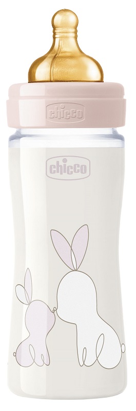 CHICCO BIBERON ORIGINAL 240ML VETRO 1 FORO 1 FORO GIRL CON TETTARELLA IN CAUCCIU' - doctorpill.it