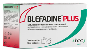 BLEFADINE PLUS 14 SALVIETTE PER DETERSIONE PERIOCULARE + 1 COMPRESSA RISCALDABILE - doctorpill.it