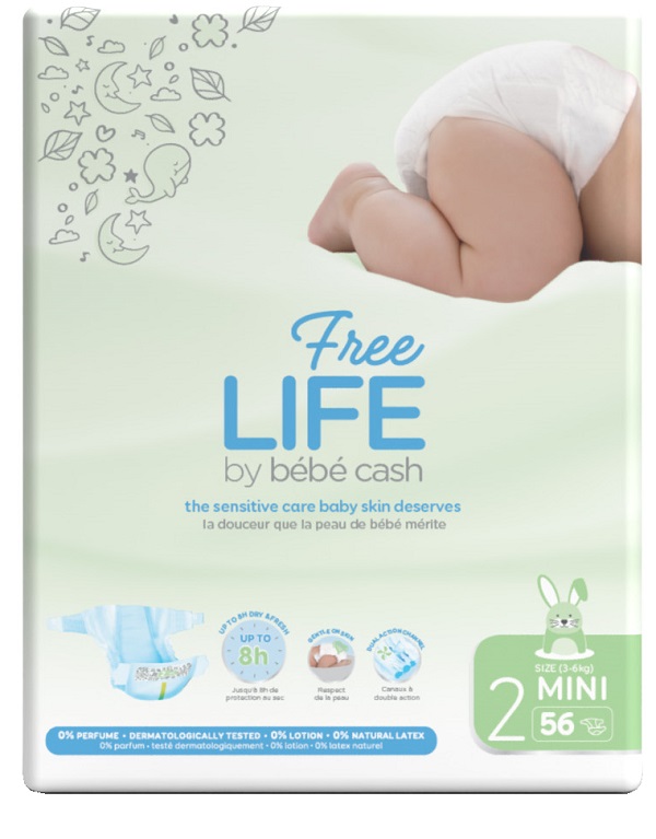 FREELIFE BY BEBECASH PANNOLINI MINI TAGLIA 2 3-6 KG GIROVITA 30-48 CM 56 PEZZI - doctorpill.it