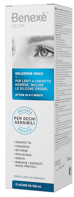 SOLUZIONE UNICA BENEXE' OCCHI PULIZIA LENTI A CONTATTO 500 ML + PORTALENTI IN OMAGGIO - doctorpill.it