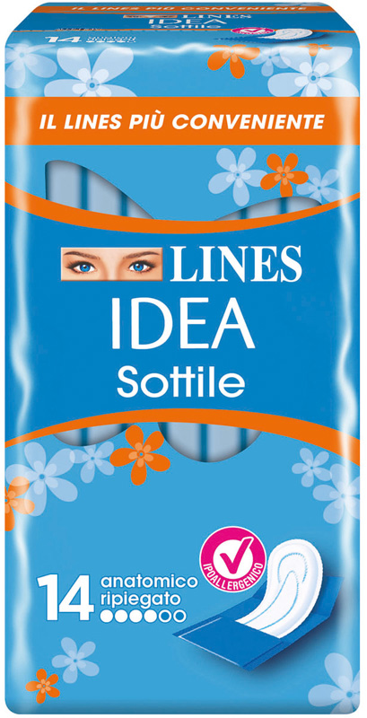 LINES IDEA ASSORBENTE SOTTILE RIPIEGATO ANATOMICO 14 PEZZI - doctorpill.it