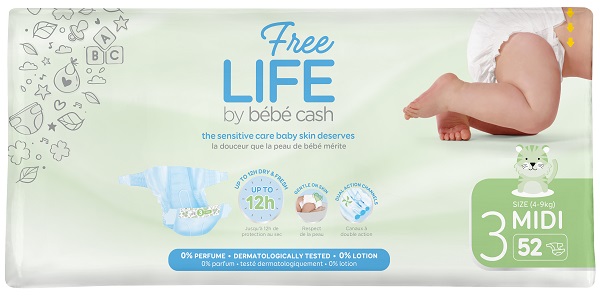 FREELIFE BY BEBECASH PANNOLINI MIDI TAGLIA 3 4-9 KG GIROVITA 35-56 CM 52 PEZZI - doctorpill.it