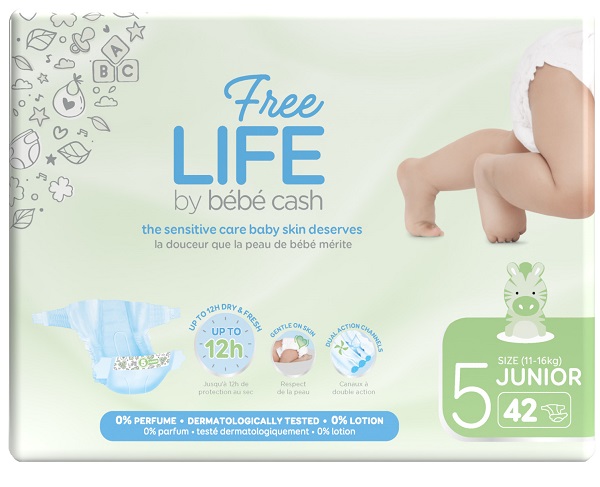 FREELIFE BY BEBECASH PANNOLINI JUNIOR TAGLIA 5 11-25 KG GIROVITA 41-62 CM 42 PEZZI - doctorpill.it