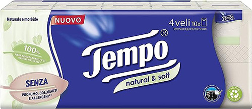 TEMPO FAZZOLETTI NATURAL&SOFT 10 PEZZI DA 9 FAZZOLETTI - doctorpill.it