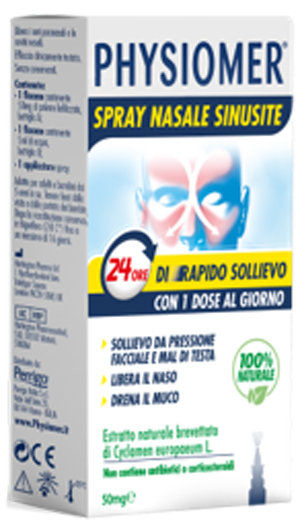 PHYSIOMER SPRAY NASALE SINUSITE 2 PEZZI 1 FLACONE DA 50 MG DI ESTRATTO DI CICLAMINO NATURALE LIOFILIZZATO + 1 FIALE DA 5 ML DI SOLVENTE - doctorpill.it