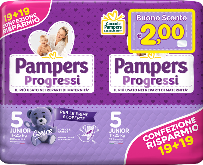 PAMPERS PROGRESSI JUNIOR PANNOLINO 5 11-25KG 38 PEZZI - doctorpill.it