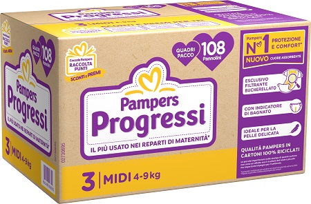 PANNOLINI QUADRIPACK PAMPERS PROGRESSI MIDI 108 PEZZI - doctorpill.it