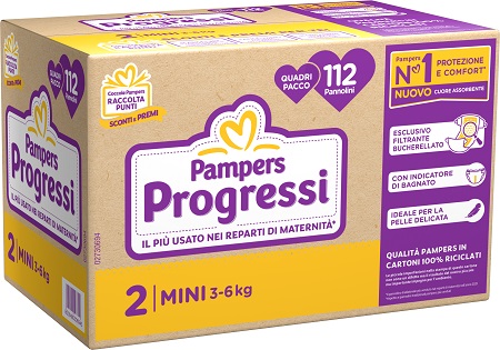 PANNOLINI QUADRIPACK PAMPERS PROGRESSI MINI 112 PEZZI - doctorpill.it