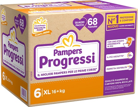 PANNOLINI QUADRIPACK PAMPERS PROGRESSI XL 68 PEZZI - doctorpill.it