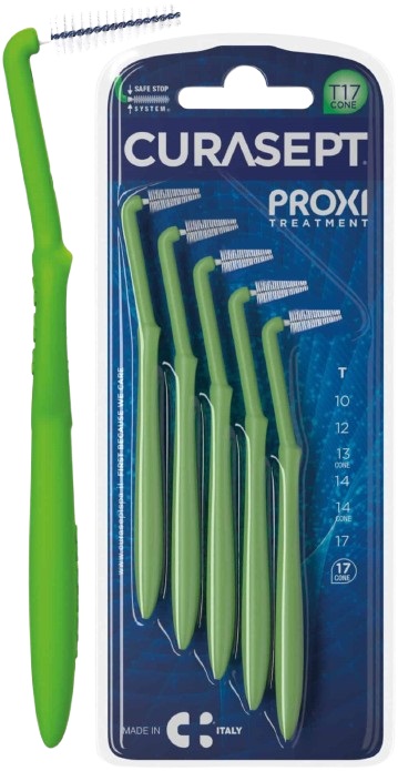 SCOVOLINO CURASEPT PROXI ANGLE MISURA T17 CONICO ISO 5 VERDE DIAMETRO 1,7 MM 5 PEZZI - doctorpill.it