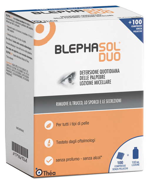 BLEPHASOL DUO SOLUZIONE MICELLARE IGIENE PALPEBRALE 100 ML + 100 GARZE - doctorpill.it
