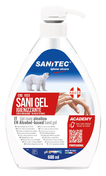 GEL IGIENIZZANTE MANI ALCOLICO 70% PRONTO ALL'USO SANI GEL SANITEC 600 ML USO PROFESSIONALE - doctorpill.it