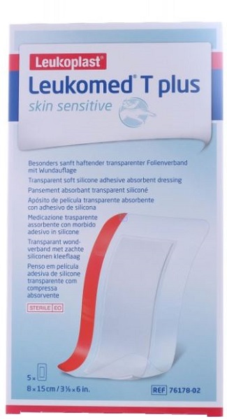 LEUKOMED T PLUS SKIN SENSITIVE MEDICAZIONE POST-OPERATORIA TRASPARENTE IMPERMEABILE CON MASSA ADESIVA AL SILICONE 8X15CM 5 PEZZI - doctorpill.it