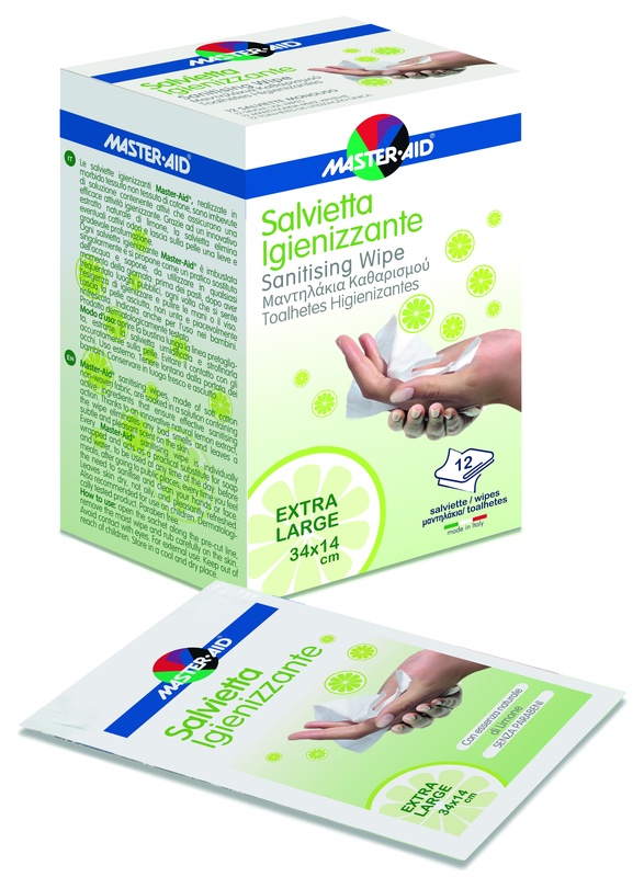 MASTER-AID SAVIETTA IMPREGNATA DI SOLUZIONE IGIENIZZANTE XL 12 PEZZI - doctorpill.it