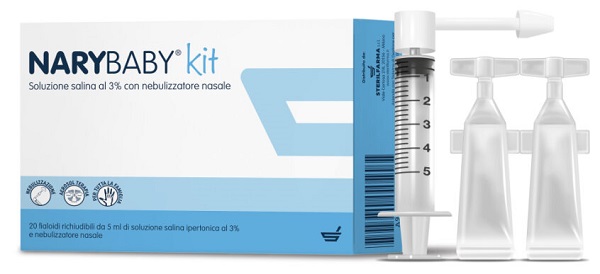 NARY BABY KIT SOLUZIONE SALINA IPERTONICA AL 3% 20 FIALOIDI + NEBULIZZATORE NASALE - doctorpill.it