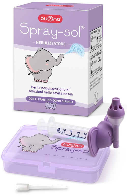BUONA SPRAY-SOL NEBULIZZATORE SPRAY SOL + AGO CANNULA + SIRINGA LUER LOCK DA 5 ML + ELEFANTINO COPRI-SIRINGA + CONTENITORE - doctorpill.it