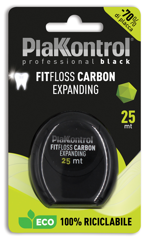 PLAKKONTROL PROFESSIONAL BLACK FITFLOSS CARBON EXPANDING FILO INTERDENTALE 25 METRI FRESH MINT - doctorpill.it