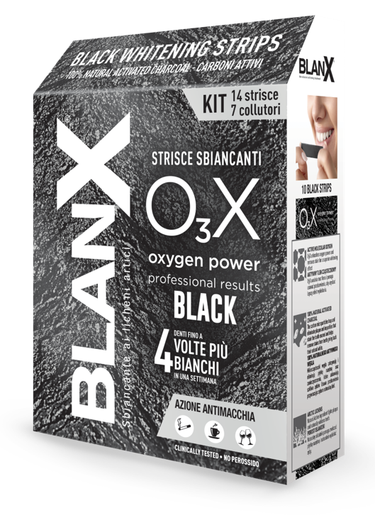 BLANX O3X BLACK STRISCE SBIANCANTI E ANTIMACCHIA 14 PEZZI - doctorpill.it