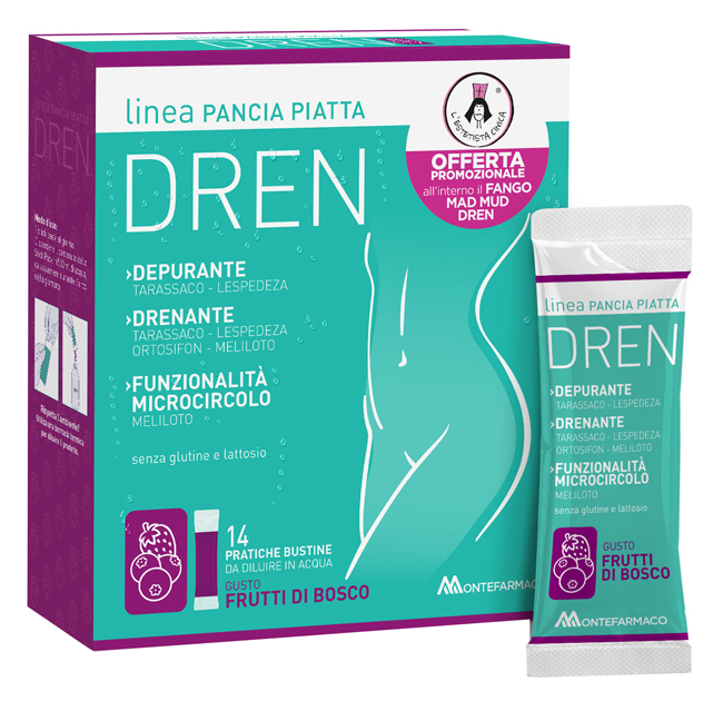 PANCIA PIATTA DREN FRUTTI DI BOSCO 14 BUSTINE STICK PACK + FANGO ATTIVO CELLULITE 100 ML OMAGGIO - doctorpill.it