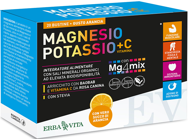MAGNESIO POTASSIO +C VITAMINA GUSTO ARANCIA 20 BUSTINE DA 3,8 G - doctorpill.it